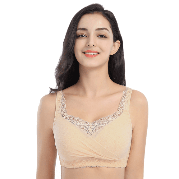 BIMEI Mastectomy Bra with Pockets for Breast Prosthesis Women's Full Coverage Wirefree Everyday Bra 8888,Beige, 38A