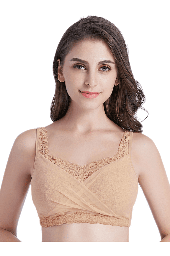 Mastectomy Bra with Pockets for Breast Prosthesis Women's Full Coverage Wirefree Everyday Bra 8888,Nude, 38C