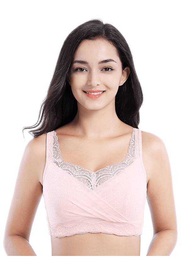 Mastectomy Bra with Pockets for Breast Prosthesis Women's Full Coverage Wirefree Everyday Bra 8888,Pink, 38C