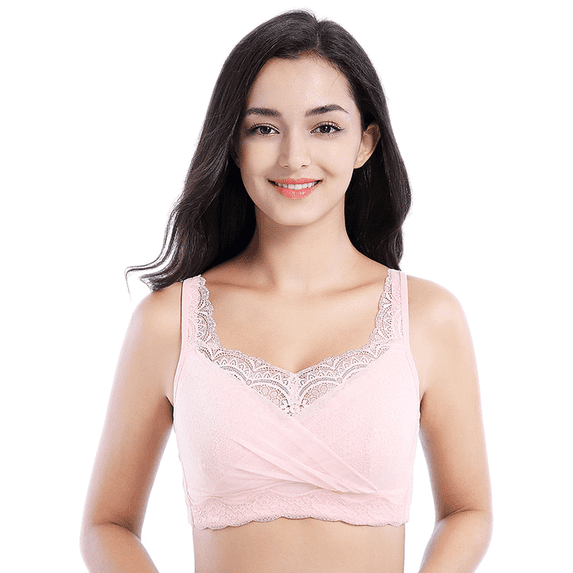 BIMEI Mastectomy Bra with Pockets for Breast Prosthesis Women's Full Coverage Wirefree Everyday Bra 8888,Pink, 40A