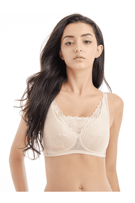 Mastectomy Bra with Pockets for Breast Prosthesis Women's Full Coverage Wirefree Everyday Bra 8999,Beige,36C