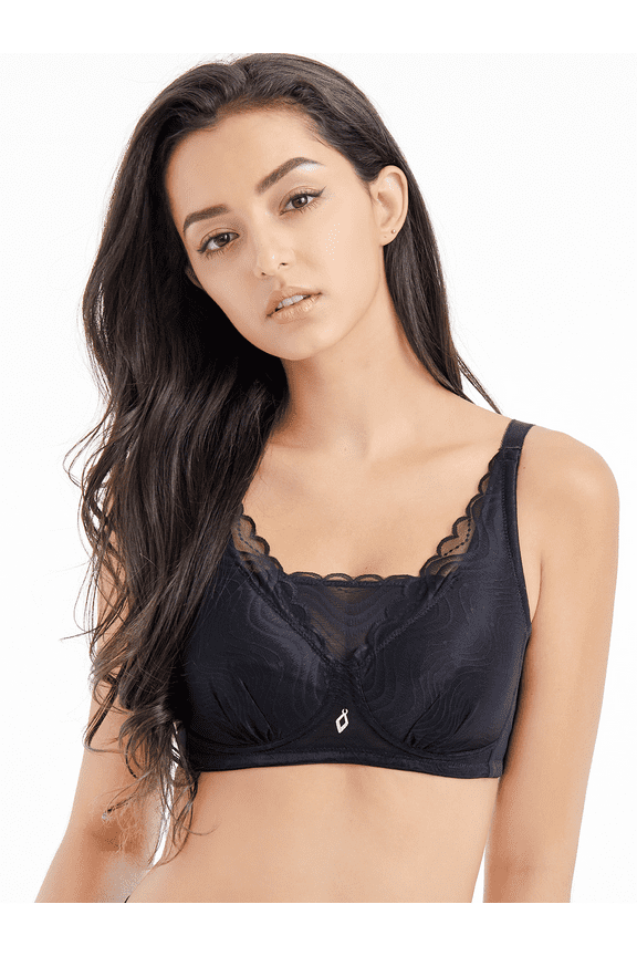 Mastectomy Bra with Pockets for Breast Prosthesis Women's Full Coverage Wirefree Everyday Bra 8999,Black,34A