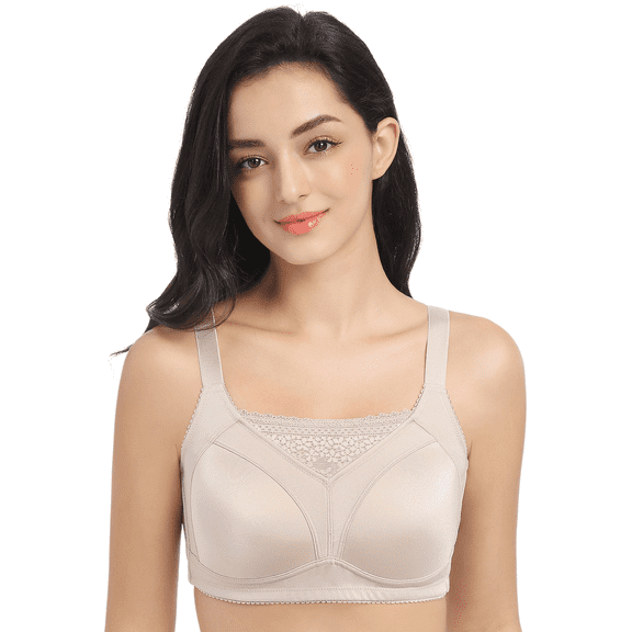 BIMEI Mastectomy Bra with Pockets for Breast Prosthesis Women's Full Coverage Wirefree Everyday Bra Plus size 8926,Beige, 38C