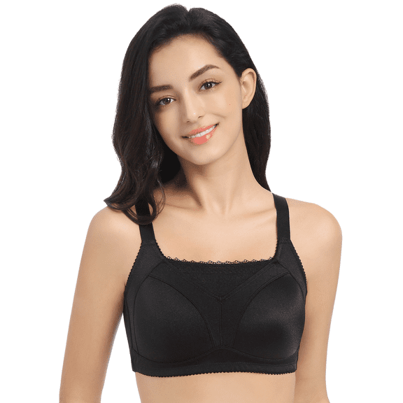 BIMEI Mastectomy Bra with Pockets for Breast Prosthesis Women's Full Coverage Wirefree Everyday Bra Plus size 8926,Black, 36C