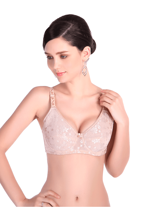 Mastectomy Bra with Pockets for Breast Prosthesis Women's Full Coverage Wirefree Everyday Bra plus size 8102,Beige,36C