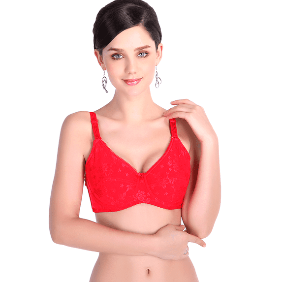 BIMEI Mastectomy Bra with Pockets for Breast Prosthesis Women's Full Coverage Wirefree Everyday Bra plus size 8102,Red,38A