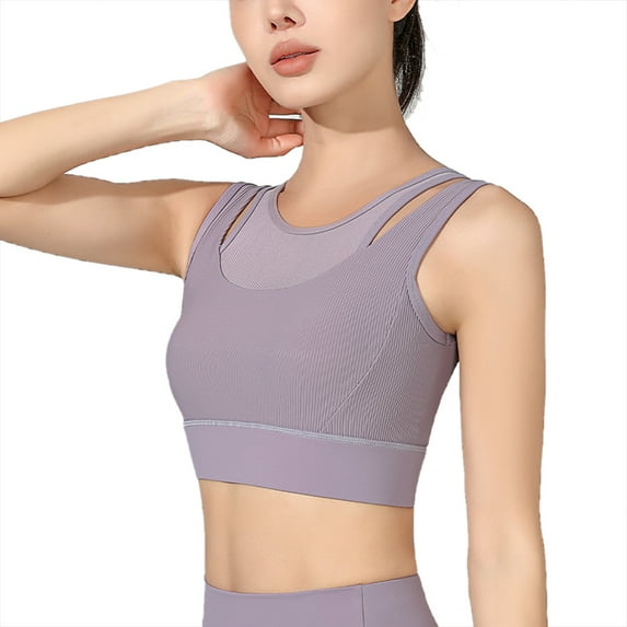 BIMEI Mastectomy Pocket Bra Sports Bra for Women High Impact Molded Fix Cup Wirefree Padded Post Surgery,Purple,Large