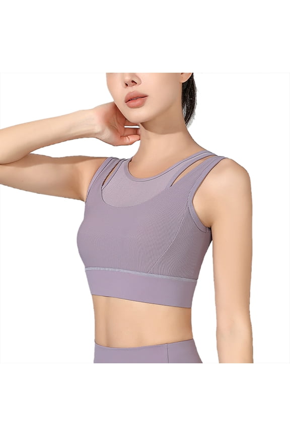 Mastectomy Pocket Bra Sports Bra for Women High Impact Molded Fix Cup Wirefree Padded Post Surgery,Purple,X-Large
