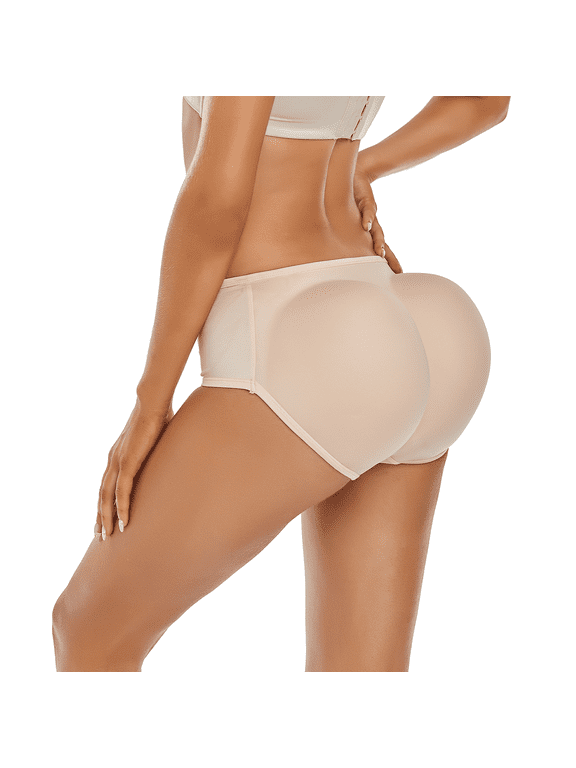 One-piece Seamless 3D Butt Lifter Padded Panties Hip Enhancer Underwear Control Briefs,Beige,2XL