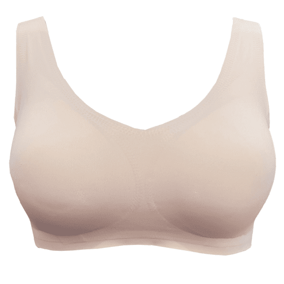 BIMEI Seamless Mastectomy Bra for Women Breast Prosthesis with Pockets Sleep Bras Soft Daily Bras with Removable Pads,Beige,L