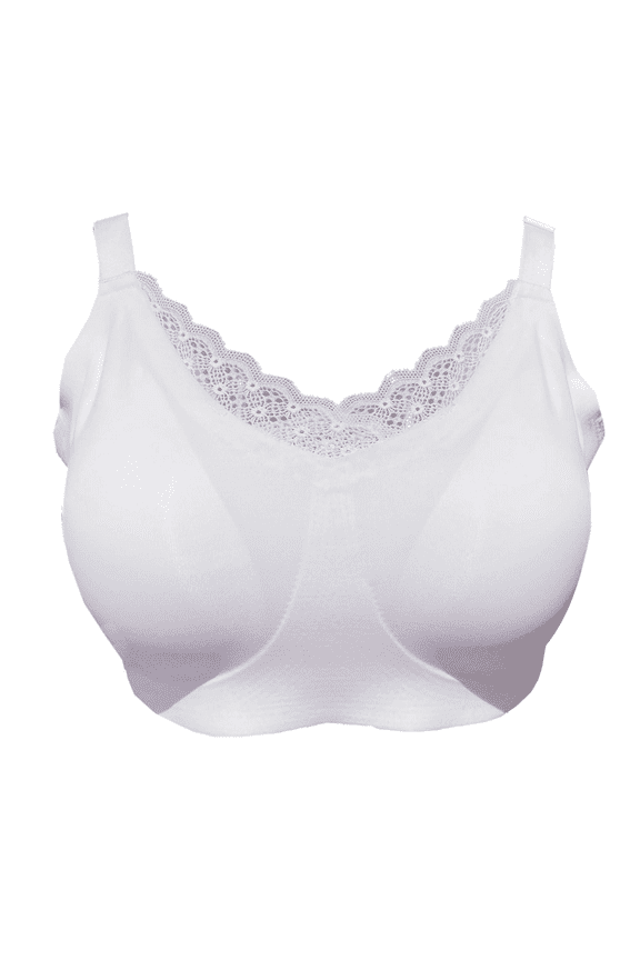Seamless Mastectomy Lace Bra for Women Breast Prosthesis with Pockets Sleep Bras Soft Daily Bras with 2 Removable Pads,White,XL