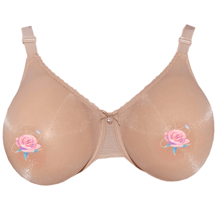 BIMEI See Through Bra CD Mastectomy Lingerie Bra Silicone Breast Forms  Prosthesis Pocket Bra with Steel Ring 9008,Beige,36D