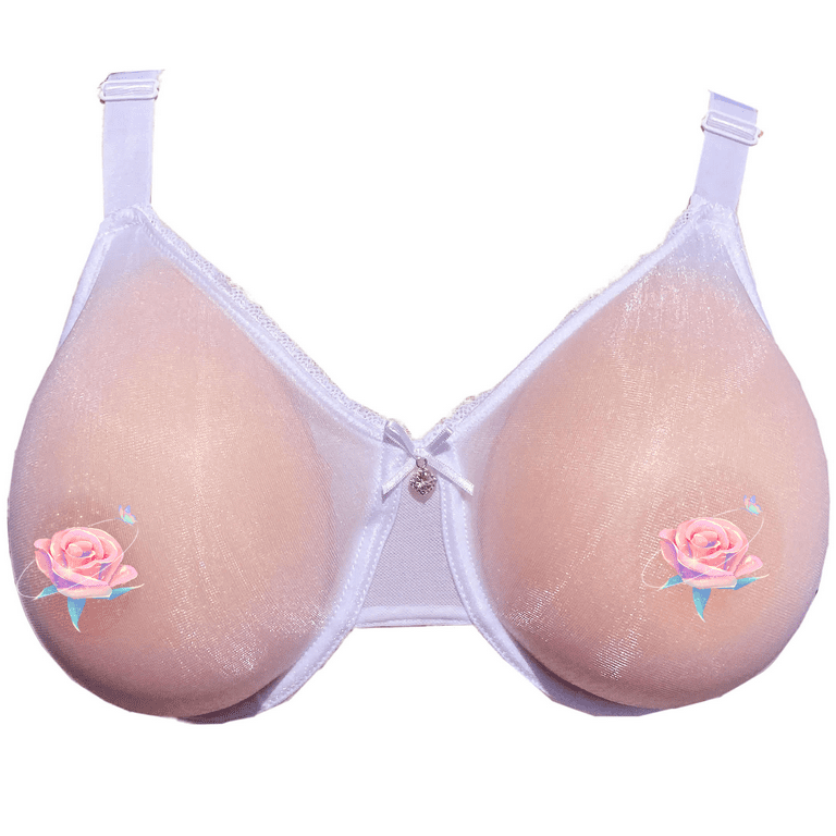 BIMEI See Through Bra CD Mastectomy Lingerie Bra Silicone Breast Forms  Prosthesis Pocket Bra with Steel Ring 9008,White,38B 