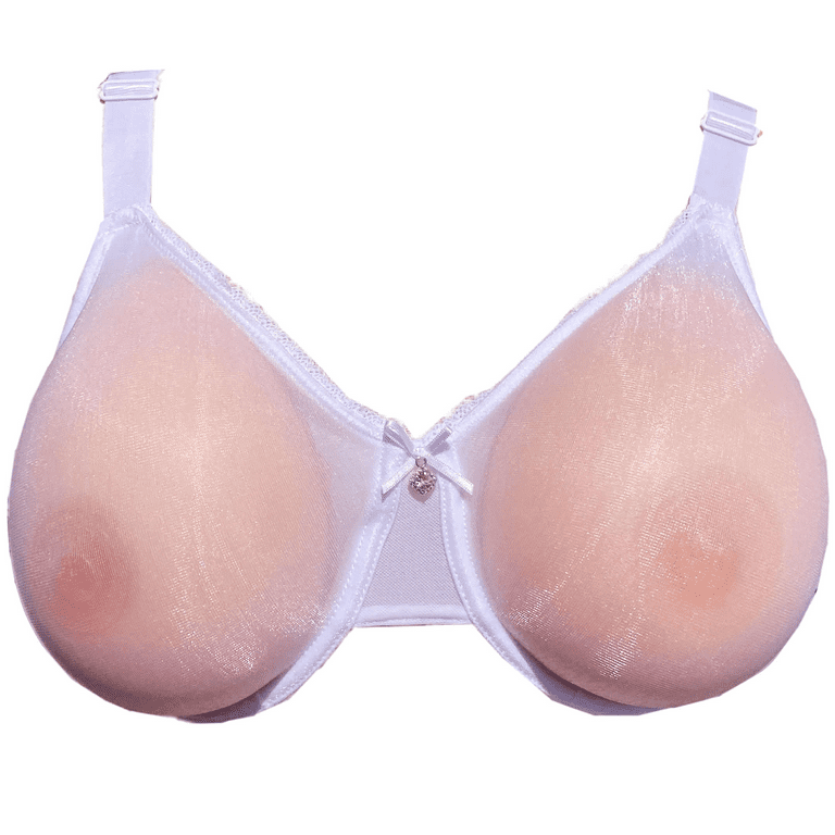 BIMEI See Through Bra CD Mastectomy Lingerie Bra Silicone Breast Forms  Prosthesis Pocket Bra with Steel Ring 9008,White,42B 