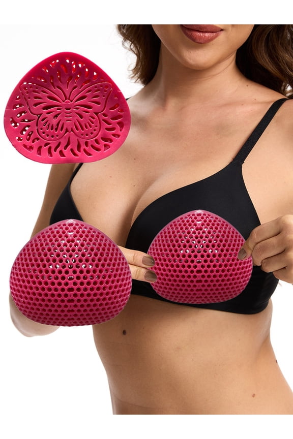 Silicone Swimming Bra Inserts– Waterproof Reusable Triangle Breast Forms, Breathable Enhancers for Bikini & Swimwear, 1 Pair,Rose,#6