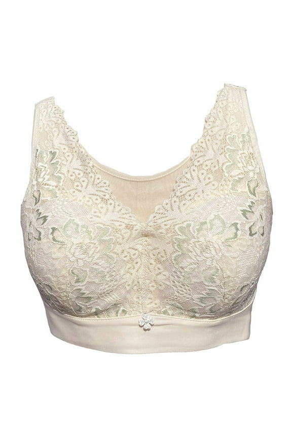 Women Mastectomy Bra Breast Prosthesis with Pockets Wirefree Comfort Everyday Bra 2425,Beige,38B/C/D/E