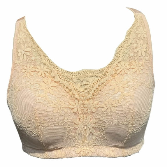 BIMEI Women Mastectomy Bra Breast Prosthesis with Pockets Wirefree Comfort Everyday Bra H24,Beige,38A/B/C
