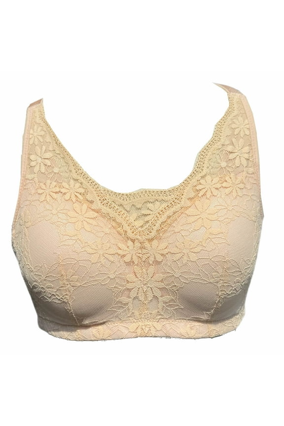 Women Mastectomy Bra Breast Prosthesis with Pockets Wirefree Comfort Everyday Bra H24,Beige,38A/B/C