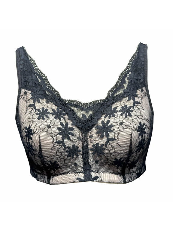 Women Mastectomy Bra Breast Prosthesis with Pockets Wirefree Comfort Everyday Bra H24,Black,38A/B/C