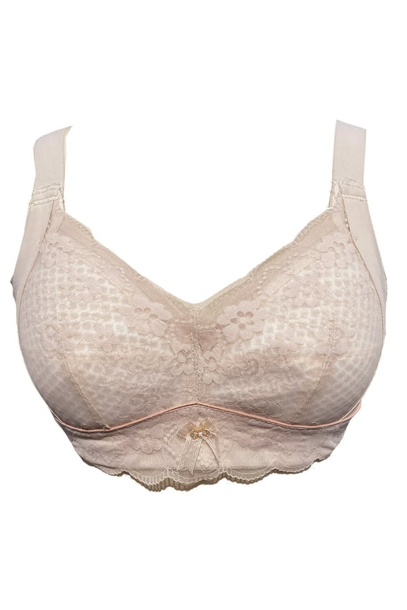 Women Mastectomy Bra Breast Prosthesis with Pockets Wirefree Comfort Plus Size Everyday Bra 2440,Beige,42 for B/C/D