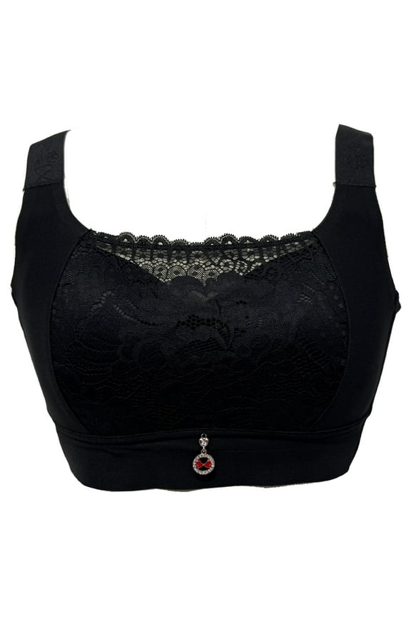 Women Mastectomy Bra Breast Prosthesis with Pockets Wirefree Comfort Plus Size Everyday Bra 2442,Black,40