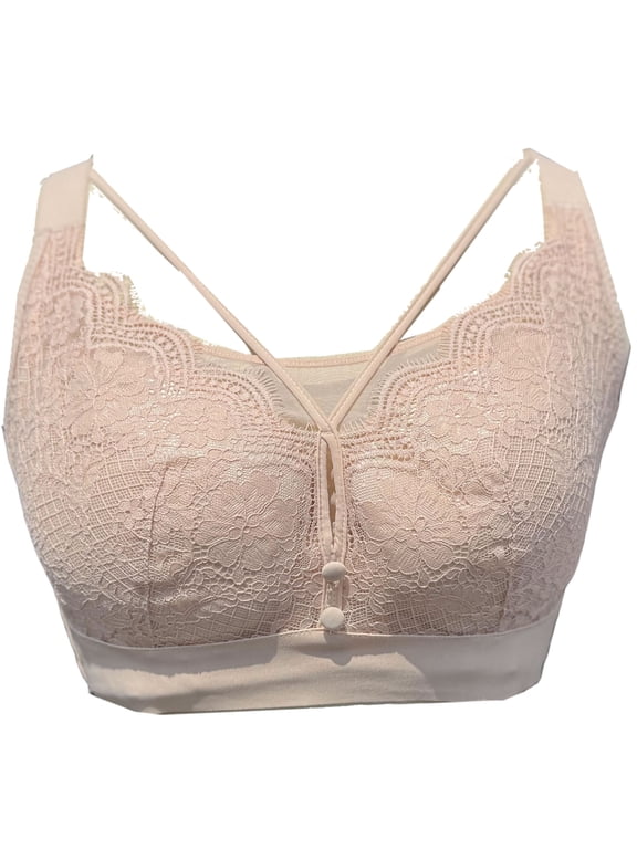 Women Mastectomy Bra Breast Prosthesis with Pockets Wirefree Comfort Plus Size Everyday Bra 2451,Beige,40