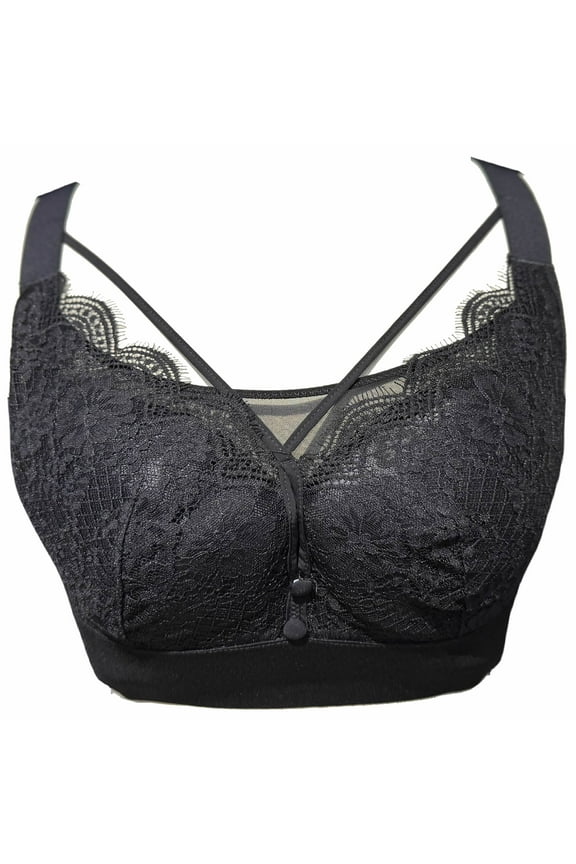 Women Mastectomy Bra Breast Prosthesis with Pockets Wirefree Comfort Plus Size Everyday Bra 2451,Black,40