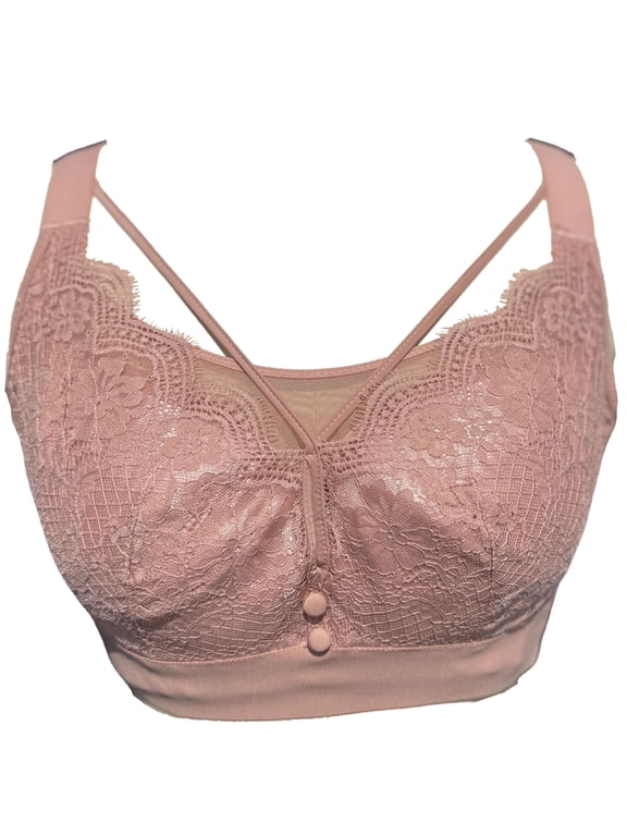 Women Mastectomy Bra Breast Prosthesis with Pockets Wirefree Comfort Plus Size Everyday Bra 2451,Pink,40