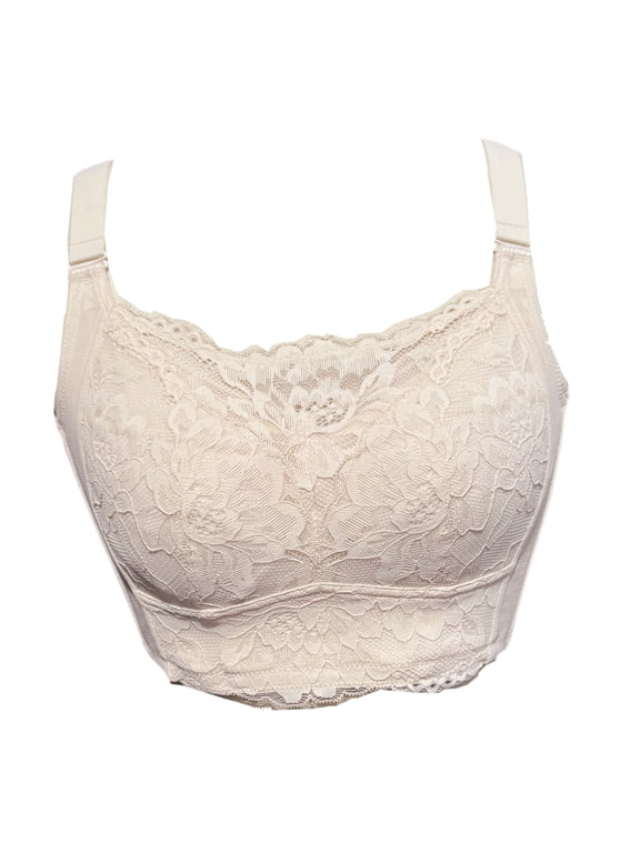 Women Mastectomy Bra Breast Prosthesis with Pockets Wirefree Comfort Plus Size Everyday Bra 2477,Beige,42E