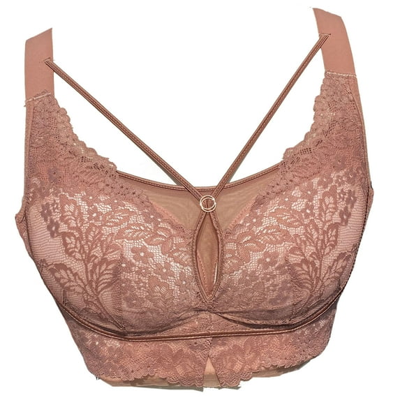 BIMEI Women Mastectomy Bra Lace Desire Wireless Bra Lacy Full-coverage Wirefree Bra 2427,Rose Red,34C