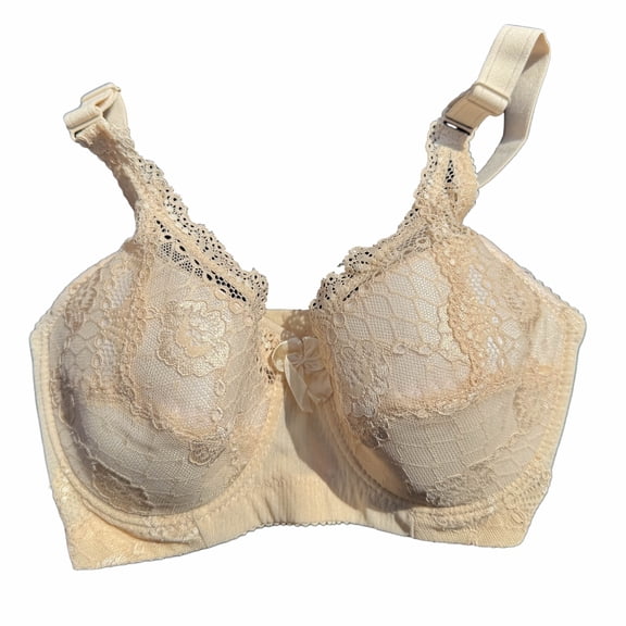 BIMEI Women’s Lace Pocket Bra for Breast Forms | Mastectomy Prosthesis Bra with Underwire & Sheer Lace | Ideal for Silicone Breast Forms, Beige, 36