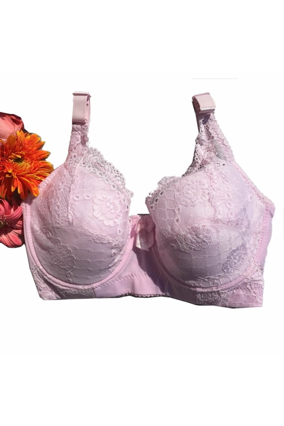 Women’s Lace Pocket Bra for Breast Forms | Mastectomy Prosthesis Bra with Underwire & Sheer Lace | Ideal for Silicone Breast Forms, Pink, 44
