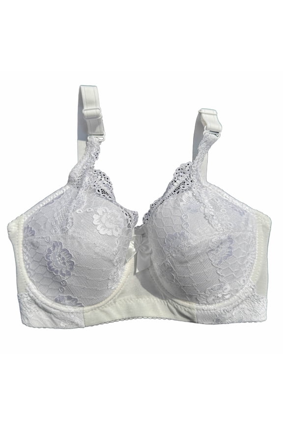 Women’s Lace Pocket Bra for Breast Forms | Mastectomy Prosthesis Bra with Underwire & Sheer Lace | Ideal for Silicone Breast Forms, White, 36