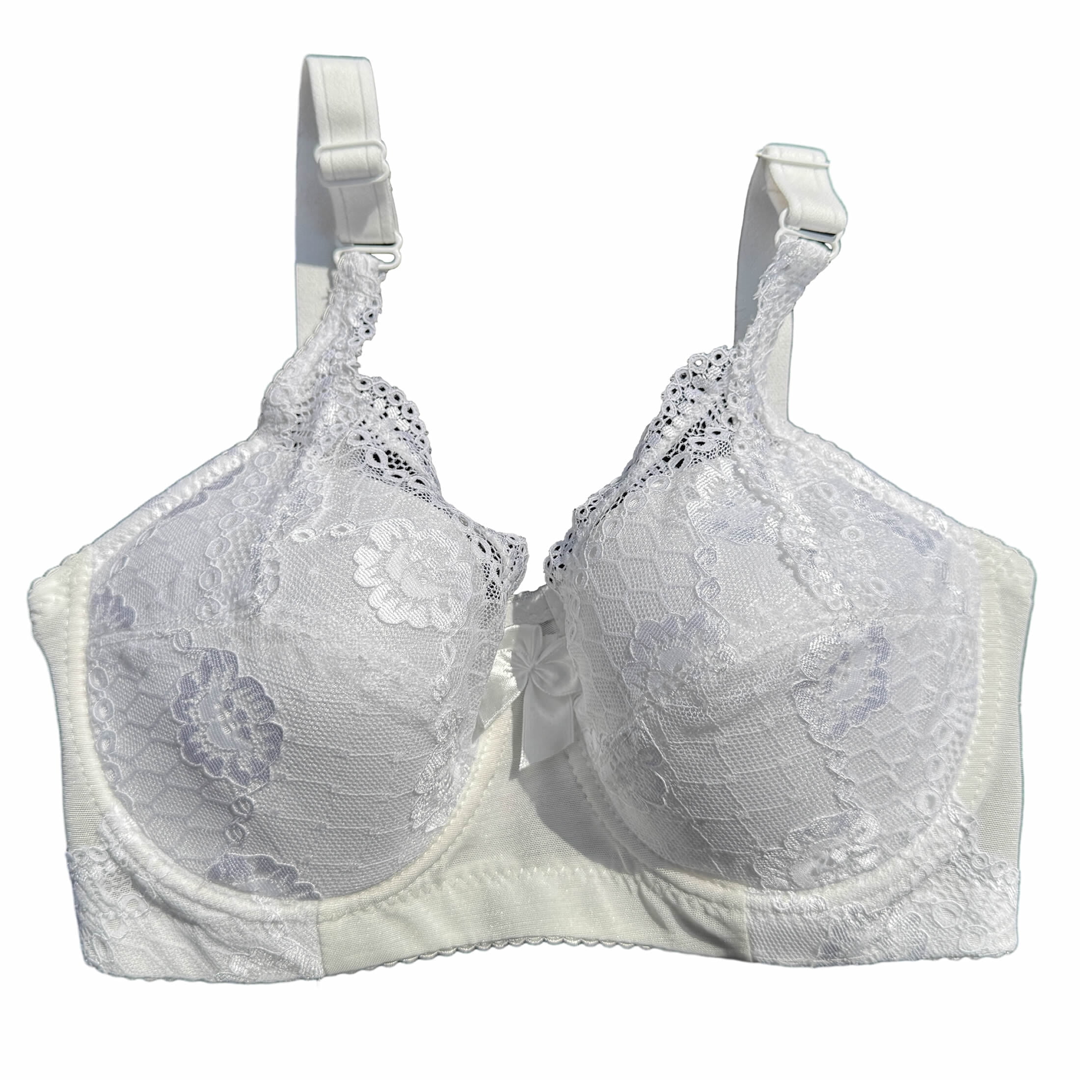 BIMEI Women’s Lace Pocket Bra for Breast Forms | Mastectomy Prosthesis Bra with Underwire & Sheer Lace | Ideal for Silicone Breast Forms, White, 38
