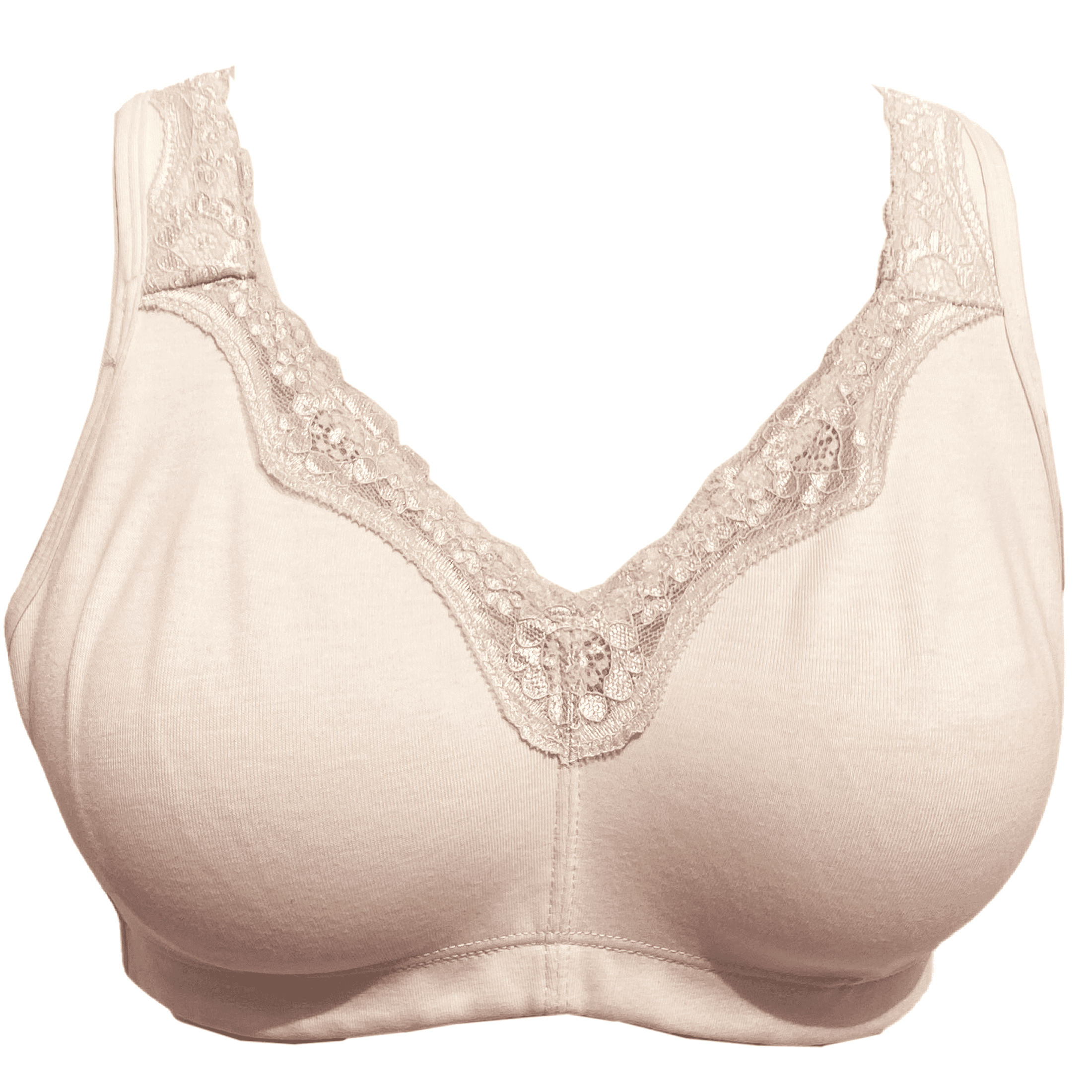 BIMEI Women's Mastectomy Bra Lace Plus Size Full Coverage Non Padded Comfort Cotton Wirefree Bra with Pocket,Beige,46B