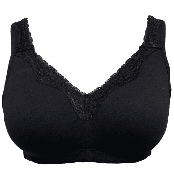 BIMEI Women's Mastectomy Bra Lace Plus Size Full Coverage Non Padded Comfort Cotton Wirefree Bra with Pocket,Black,38D