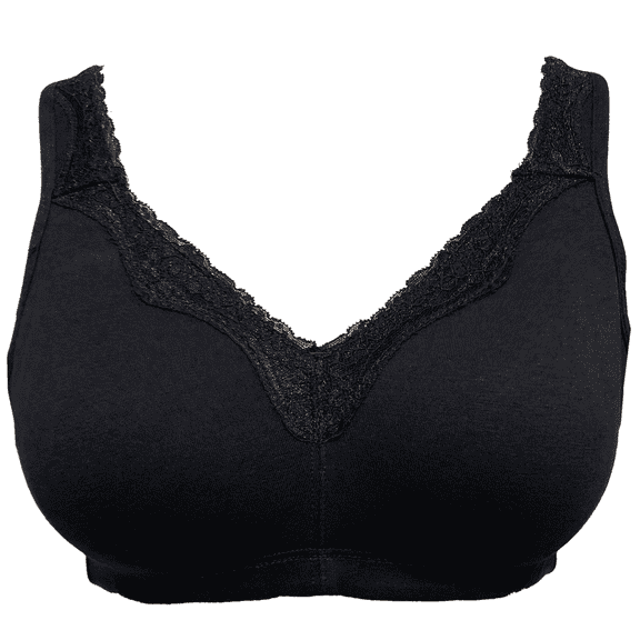 BIMEI Women's Mastectomy Bra Lace Plus Size Full Coverage Non Padded Comfort Cotton Wirefree Bra with Pocket,Black,48B