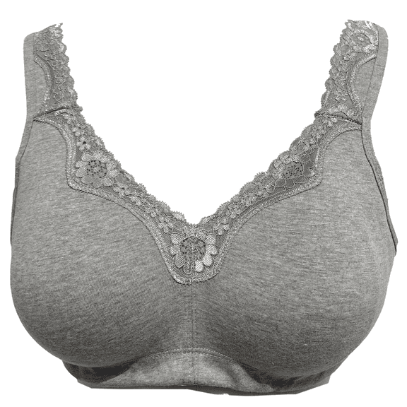 BIMEI Women's Mastectomy Bra Lace Plus Size Full Coverage Non Padded Comfort Cotton Wirefree Bra with Pocket,Grey,38B