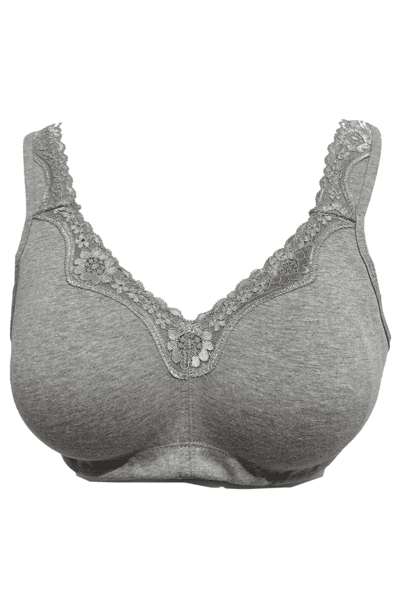 Women's Mastectomy Bra Lace Plus Size Full Coverage Non Padded Comfort Cotton Wirefree Bra with Pocket,Grey,38B