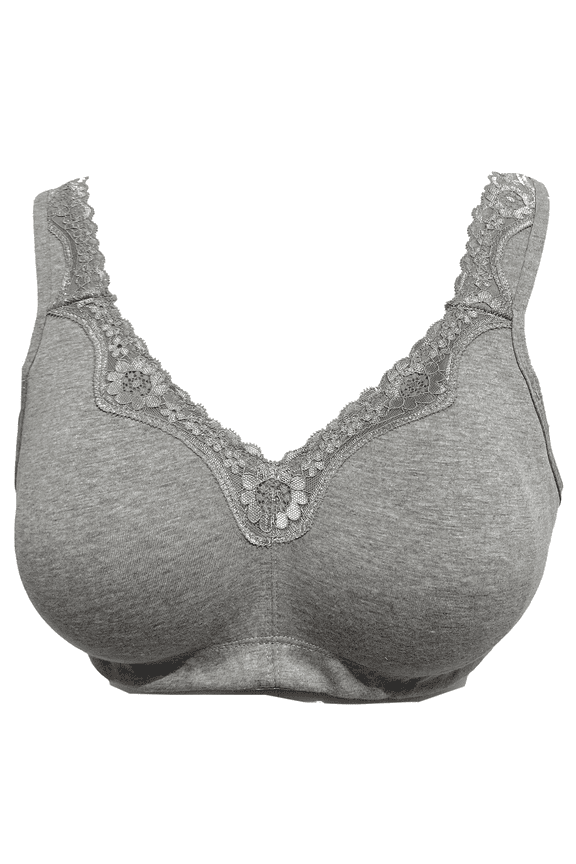 Women's Mastectomy Bra Lace Plus Size Full Coverage Non Padded Comfort Cotton Wirefree Bra with Pocket,Grey,42F