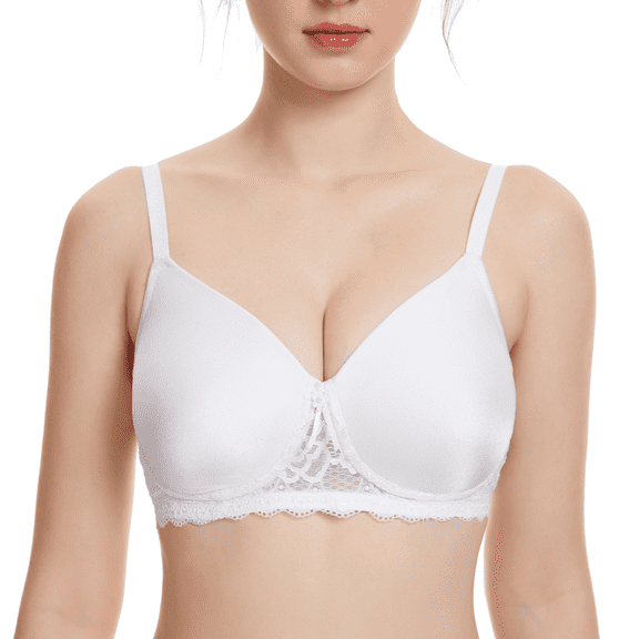 BIMEI Women's Mastectomy Bra Pockets Seamless Molded Bra Lace Contour Post-Surgery Invisible Pockets for Breast Forms Everyday Bra 9828,White, 34A