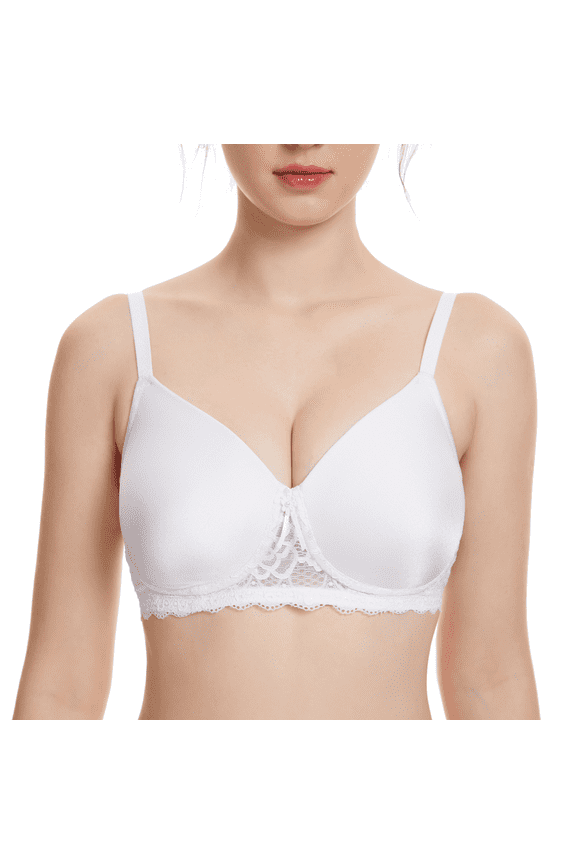 Women's Mastectomy Bra Pockets Seamless Molded Bra Lace Contour Post-Surgery Invisible Pockets for Breast Forms Everyday Bra 9828,White, 42C