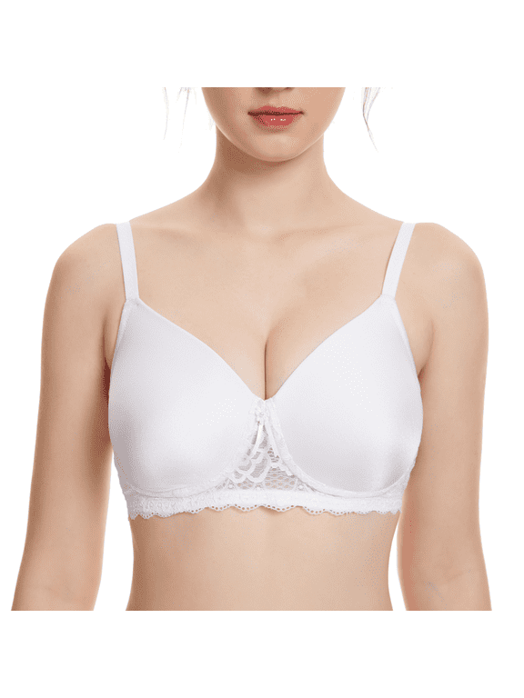 Women's Mastectomy Bra Pockets Seamless Molded Bra Lace Contour Post-Surgery Invisible Pockets for Breast Forms Everyday Bra 9828,White, 44B