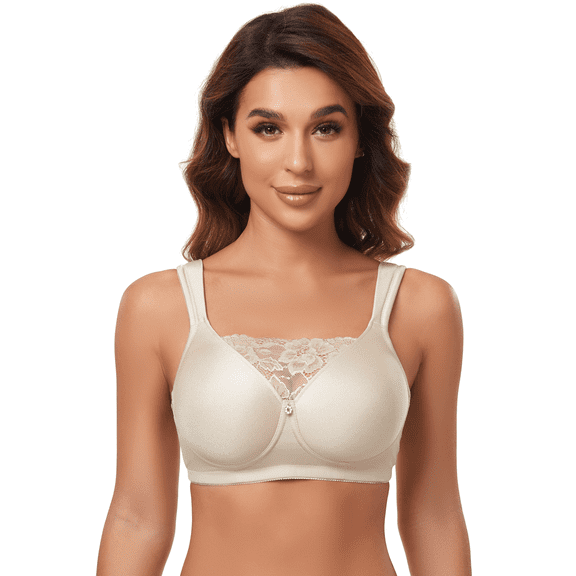 BIMEI Women's Mastectomy Bra Pockets Seamless Molded Wireless Bra Post-Surgery Invisible Pockets for Breast Forms Everyday Bra 9809,Beige, 36C