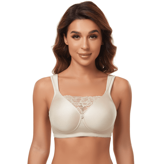 BIMEI Women's Mastectomy Bra Pockets Seamless Molded Wireless Bra Post-Surgery Invisible Pockets for Breast Forms Everyday Bra 9809,Beige, 38B