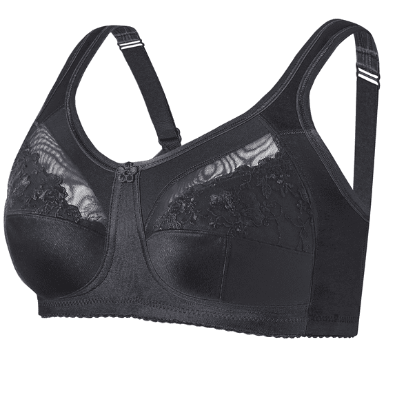 BIMEI Women's Mastectomy Bra Pockets Wireless Post-Surgery Invisible Pockets for Breast Forms Flower Embroidery Everyday Bra Sleep Bra 2118,Black, 40A