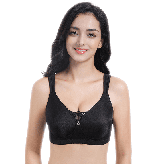 BIMEI Women's Mastectomy Bra Pockets Wireless Post-Surgery Invisible Pockets for Breast Forms Everyday Bra Plus Size Bra 9818,Black, 38D