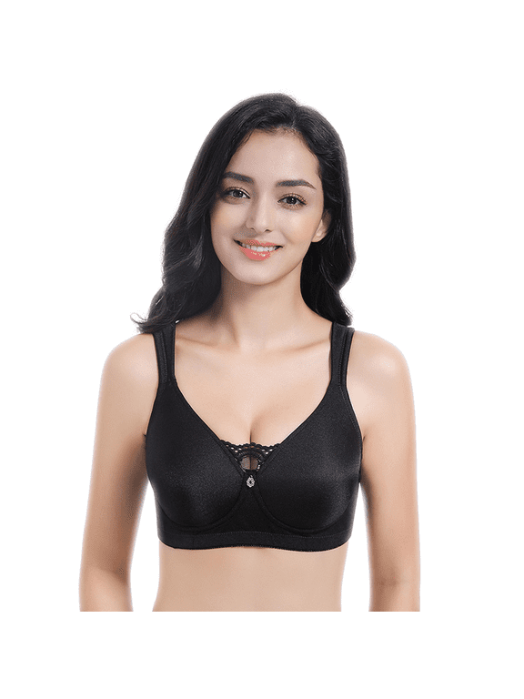 Women's Mastectomy Bra Pockets Wireless Post-Surgery Invisible Pockets for Breast Forms Everyday Bra Plus Size Bra 9818,Black, 44B