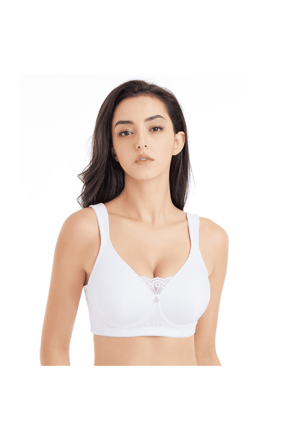 Women's Mastectomy Bra Pockets Wireless Post-Surgery Invisible Pockets for Breast Forms Everyday Bra Plus Size Bra 9818,White, 34C