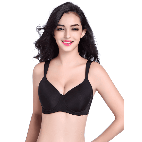 BIMEI Women's Mastectomy Large Cup Bra Pockets Wireless Post-Surgery Invisible Pockets for Breast Forms Everyday Bra 8648,Black, 34A